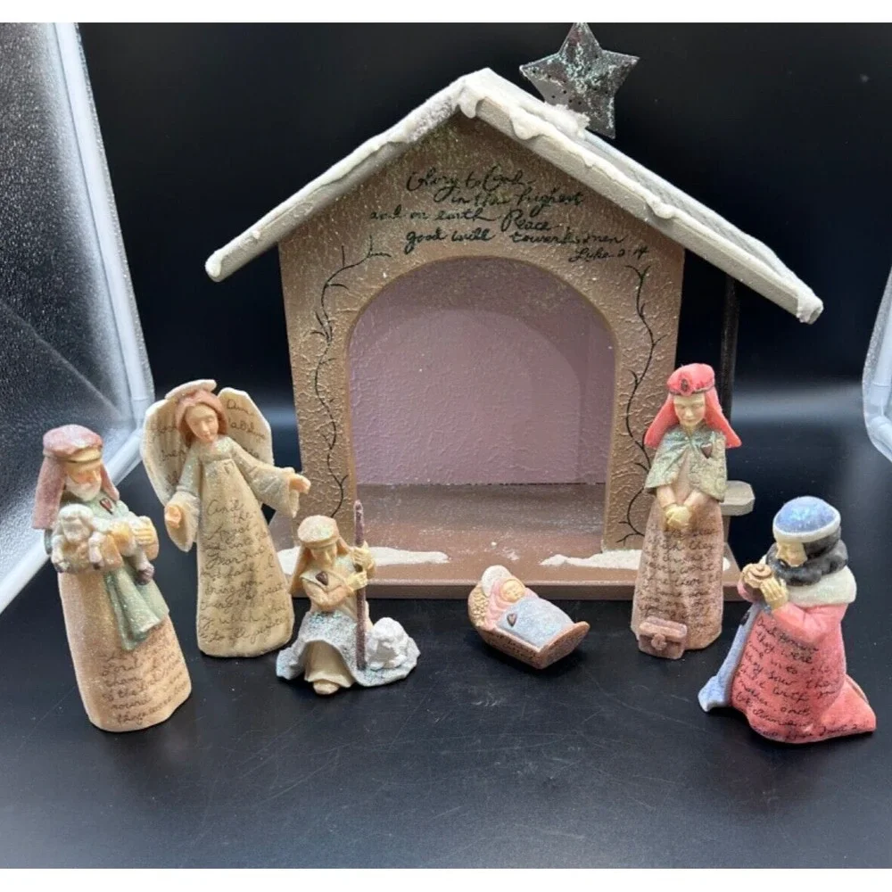 Enesco Foundations Nativity Creche Manger Karen Hahn Includes‎ 6 Misc Figurines
